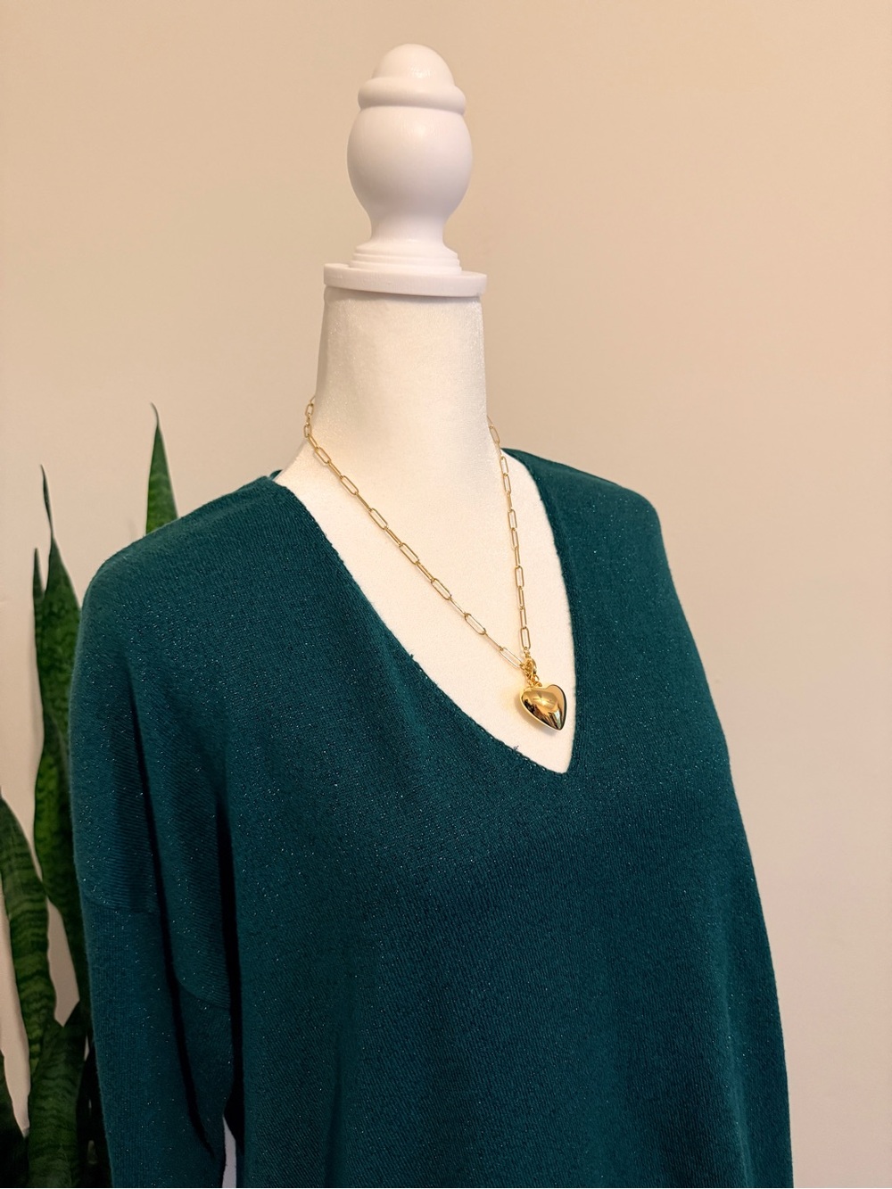 INC International Concepts Dark Green V-Neck Tunic Sparkle Sweater Womens Large - Picture 2 of 11